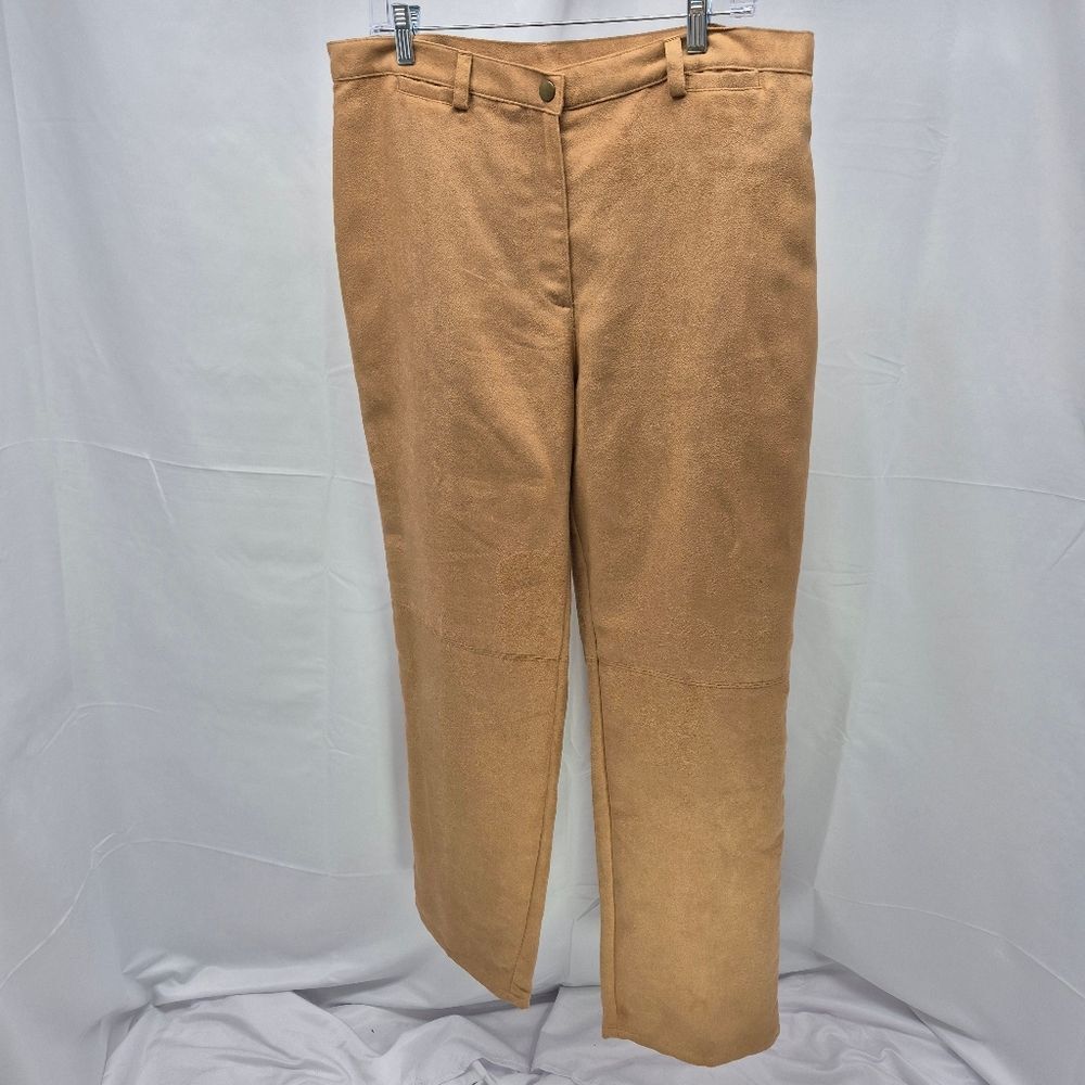 Emma James Faux Suede Tan High Waisted Straight Leg Pants Size 16 Vintage